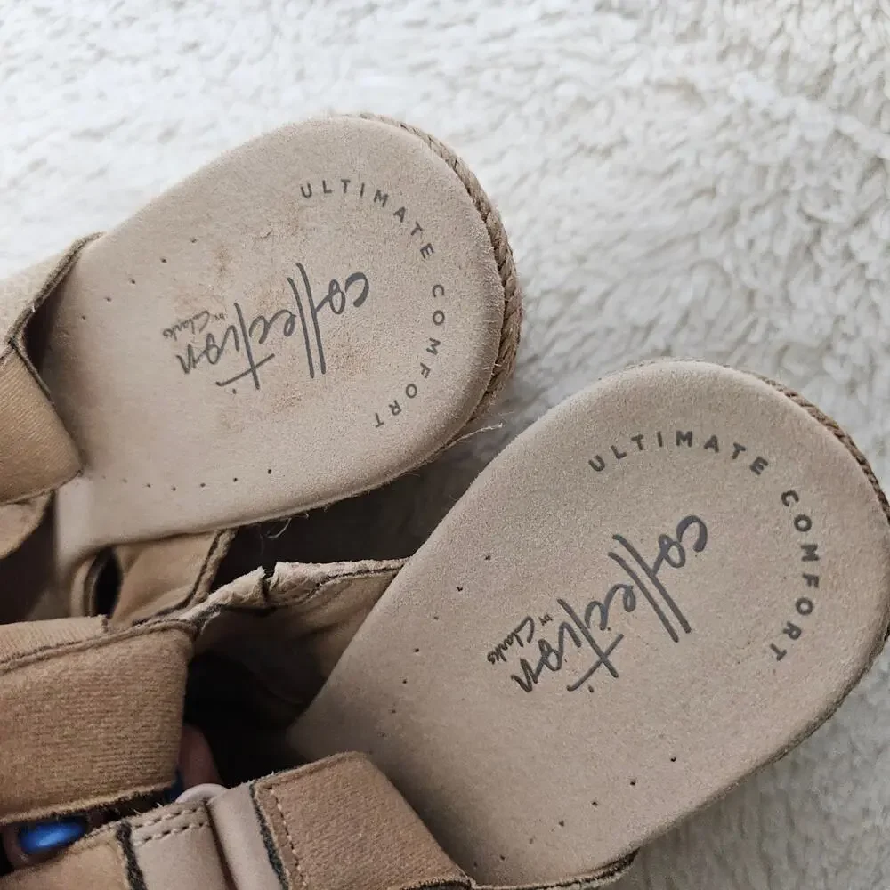 Collection by Clarks Lafley Krissy 10M leather Espadrills Wedge Beige‎ Sandles.